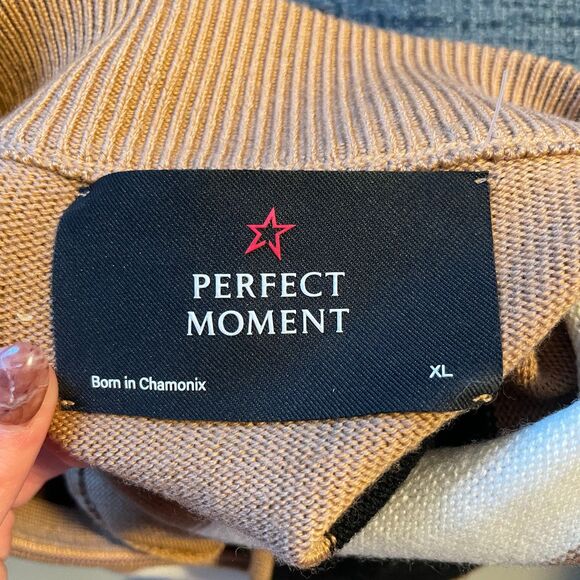 Perfect Moment Merino Wool Cropped Quarter-Zip Mock Neck Sweater Brown XL - Picture 6 of 9